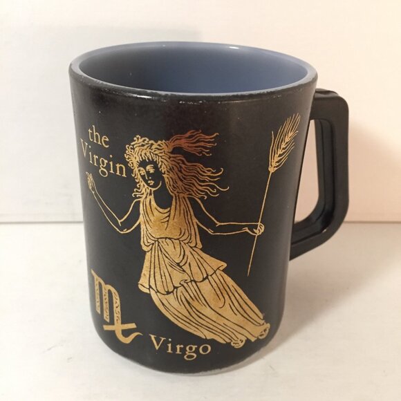 VTG Federal Milk Glass Mug Zodiac Sign Virgo  The Virgin Black Gold Coffee Cup - Picture 1 of 6